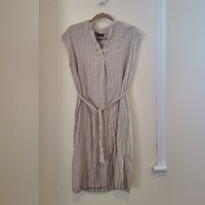 Jones New York Beige Khaki Sleeveless Striped Dress w/Tie Belt - Size 10